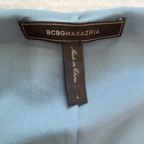 BCBGMAXAZRIA ROBYN BLUE GREY TEXTURED LONG SLEEVE HIGH LOW DRESS - L - Picture 6 of 9